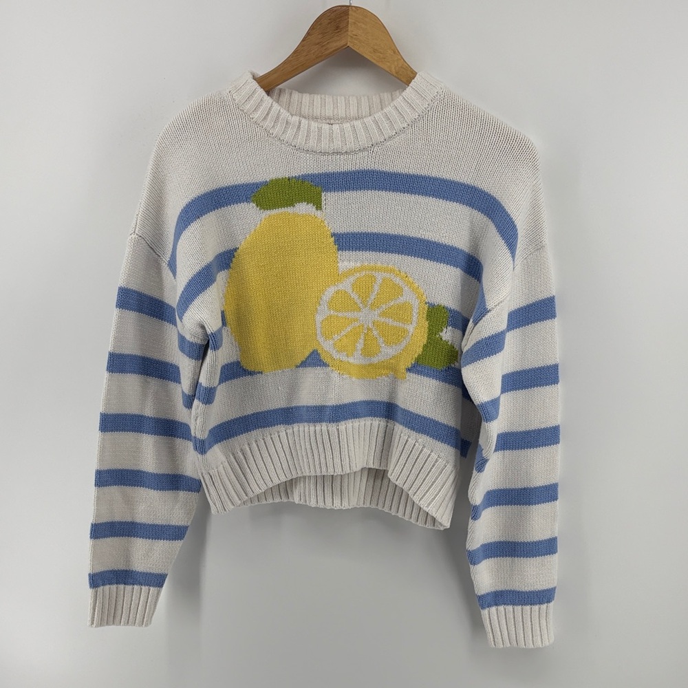 Freshman Blue and White Striped Sweater with Lemon Design